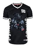 SCREENSHOT-TS1113 Mens Hipster Hip-Hop Premium Urban Sreetwear Fashion Jersey Top - Half Color Block Black Bear Basketball Sports Team Color Short Sleeves Mesh-Black/Black-2XLarge