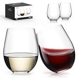 LUNA & MANTHA Stemless Wine Glasses Set of 4, 18oz Crystal Red White Wine Glasses for Daily Use, Hosting, Home Bar, Evening Party, Birthdays, Shower, Housewarming Gift, Clear