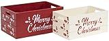 Red Co. Set of 2 Red and White Decorative Nesting Wooden Merry Christmas Storage Crate Organizers with Lettering