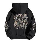 Sulayesh Women's Floral Printed Hoodies Vintage Aesthetic Flower Graphic Sweatshirt Cute Boho Fleece Thermal Hoodie Pullover(Black,M)