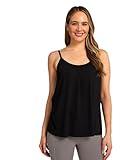 32 Degrees Cool Womens Shirred Flowly Relaxed Lounge Built-in Cups Shelf Bra Tank Cami, Black, Large