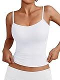 Trendy Queen Womens Tank Tops Camisole Square Neck Summer Spaghetti Strap Sleeveless Crop Going Out Fashion Shirt Basic Casual White M