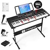 Vangoa 61 Key Keyboard Piano, Light-Up Electric Piano Keyboard Kit with 600 Voices, 400 Rhythms with Piano Stand, Microphone, Recording/USB, Gift for Beginners, Black (VGK6101)