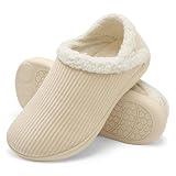 XIHALOOK Women's Slip on Fuzzy Slippers Lightweight Cozy House Shoes Non-slip for Indoor Outdoor Beige, 8 US