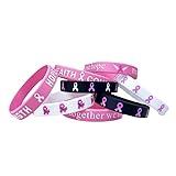 QRH Breast Cancer Awareness Silicone Bracelets Pink Ribbon Rubber Bracelet Wristbands Hope Faith Strength Courage Cancer Survive Comfort Recovery Encouragement Gifts Party Supplies- 8PCS