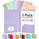 Sooez 6 Pack Pocket Folders with Labels, Heavy Duty Plastic File Folders with Pockets, Pastel Poly Folders for Documents Letter Size, Colored School Offfice Folder Bulk, Back to School Supplies