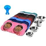 Hubulk Pet Dog Bowls 2 Stainless Steel Dog Bowl with No Spill Non-Skid Silicone Mat + Pet Food Scoop Water and Food Feeder Bowls for Feeding Small Medium Large Dogs Cats Puppies (S, Pink)