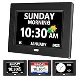 MRCHYDZ 7 Inch Clock with Day and Date for Elderly Large Display Digital Clock 12 Alarms 3 Medicine Reminders Large Font Dementia Clocks Alarm Clock for Seniors Day Clock Black