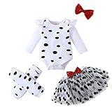 Noubeau Baby Girl Dalmatian Costume Halloween Outfits Spotted Puppy Dog Romper+Dot Tutu Skirt+Headband+Leg Warmer Clothes