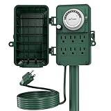 BN-LINK 24 Hour Mechanical Outdoor Multi Socket Timer, 6 Outlet Garden Power Stake with 6ft Cords, Outdoor Timers for Christmas Lights, ETL Listed, 125V, 15A/1875W