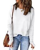 OFEEFAN Long Sleeve Shirts for Women Tunic Tops for Women Loose Fit Dressy White L