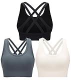 RUNNING GIRL Sports Bras for Women 3 Pack,Running Sports Bra for Women High Support with Removable Pads(WX3011_Black+Grey+White_S)