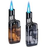 2 Pack Torch Lighter Mini Butane Multipurpose Utility Lighters with Wand Jet Flame Refillable Gas Lighters Pocket Lighter for Candle Camping BBQ Grill (Without Fuel) Assorted Colors