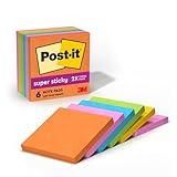 Post-it Super Sticky Notes, 3x3 in, 6 Pads, 2x the Sticking Power, Energy Boost Collection, Bright Colors (Orange, Pink, Blue, Green,Yellow),Recyclable (654-6SSAU)