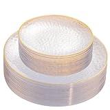Rubtlamp 60Pcs Clear Plastic Plates,Clear Disposable Plates With Gold Rim,Heavy-duty Gold Plates,Hammered Party Plates Include 30Clear Dessert-Platos,30Dinner-Platos for Wedding, Party