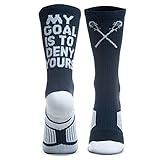 ChalkTalkSPORTS Lacrosse Performance Crew Socks - My Goal Lacrosse Socks - Navy - Lacrosse Mid-Calf Socks - Adult