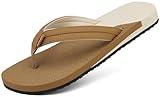 ChayChax Womens Two-Tone Flip Flops with Arch Support Comfort Beach Thong Sandals Indoor Outdoor, Khaki Beige, 7 Women
