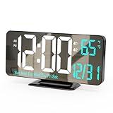 KOSUMOSU Digital Alarm Clock 6.7in Black Clock for Bedroom, Dual Alarm, Date, Seconds,Day of Week,12/24h,Dimming, Temp, Desk Clock, LED Clock for Living Room, Calendar Digital Clock