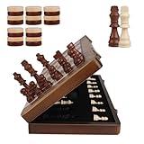 Demiwise Magnetic 2 in 1 Chess Set,15 inch Chess & Checkers Set,Wooden Handmade Folding Portable Travel Chess Board Game for Adult Kids,Extra 2 Queen with Manual and Storage Bag