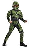 Disguise Halo Infinite Master Chief Costume, Kids Size Muscle Padded Video Game Inspired Character Jumpsuit, Child Size Small (4-6) Green & Black