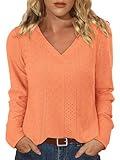KISSMODA Fall Favorites For Women Blouses For Work Professional Trending Fall Clothes For Women 2025 Work Shirts Ladies Sweaters Peasant Blouses Eyelet Tops Orange Pink M