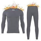 HEROBIKER Mens Thermal Underwear Set Skiing Winter Warm Base Layers Tight Long Johns Top & Bottom Set with Fleece Lined Dark Gray