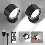 Lightbiz LED Wall Mounted Lights 2 Pcs with Remote, Wall Sconces Lamp 3000mAh Rechargeable Battery Operated, 3 Color Temperatures & Dimmable Magnetic 360° Rotation Cordless Light for Bedroom Bedside