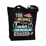 NANOOER Teacher Appreciation Gifts Canvas Tote Bag Black with Inner Pocket for Women Teacher Graduation Christmas, Reusable Grocery Bag