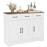 HOSTACK Modern Farmhouse Sideboard Buffet Cabinet, Barn Doors Buffet Storage Cabinet with Drawers and Shelves, Wood Coffee Bar Cabinet with Storage for Kitchen, Dining Room, Living Room, White