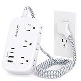 Flat Extension Cord, BESHON 5FT Flat Plug Power Strip with USB C, 6 Outlets 4 USB Port(2 USB C), No Surge Protector, Cruise Ship, Dorm Room Travel Essentials