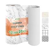 Non-Adhesive Drawer and Shelf Liner 12IN x 20FT，Non Slip Cabinet and Cupboard Liner, Kitchen Cabinet Liners for Shelves, Waterproof Drawer Shelf Liners for Cabinets/Bathroom Cupboard, Marble Pattern
