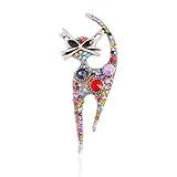 Vintage Rhinestone Cat Brooch Pin for Women Girls Silver Plated Fashion Cute Colorful Crystals Animal Kitten Brooches Lapel Pins Dress Accessories Holiday Birthday Party Jewelry Unisex Gift Souvenir (Colorful)