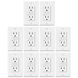 ELECTECK 10 Pack GFCI Outlets 15 Amp, Non-Tamper Resistant, Decor GFI Receptacles with LED Indicator, Ground Fault Circuit Interrupter, Wallplate Included, ETL Listed, White