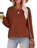 Aokosor Sweatshirt for Women Fashion 2024 Crewneck Tops Fall Long Sleeve Shirts Trendy Caramel XL