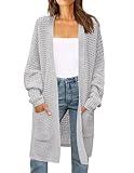 ZESICA Women's Fall Long Batwing Sleeve Open Front Chunky Knit Cardigan Sweater,B&LightGrey,X-Large