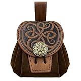 HiiFeuer Medieval Embossed Faux Leather Belt Pouch, Retro Renaissance Portable Belt Bag Coin Purse Dice Bag for LARP Ren Faire (Brown B)