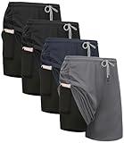 Kinglaman 4 Pack Mens 2 in 1 Running Workout Shorts with Liner, Gym Athletic Quick Dry Sport Shorts with Pockets 2 Black 1 Blue 1 Gray Medium