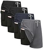 Kinglaman 4 Pack Mens 2 in 1 Running Workout Shorts with Liner,Gym Athletic Quick Dry Sport Shorts with Pockets 2 Black 1 Blue 1 Gray Large