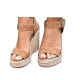 VICKI·VICKI Women's Platform Sandals Wedge Ankle Strap Open Toe Sandals Khaki Size 6