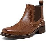 Jousen Chelsea Boots Men Square Toe Ankle Mens Dress Boots Casual Slip On Boots for Men(AMY8421 brown 10.5)