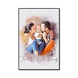 VulcanAce Custom Watercolor Painting from Photo and Text, Personalized Family Portrait Canvas Pictures, Custom Memorable Family Gifts from Son, Daughter, Dad, Mom on Birthday Fathers Day Mothers Day