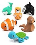 Tub Works® Marine™ Mold Free Bath Toys, 6 Pack | Sealed, No Hole Bath Toys Design Keeps Moisture Out | Soft, Squeezable & Float on Water | Easy-Grip Baby & Toddler Bath Toy Set | Great Baby Pool Toys