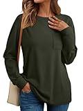 AUTOMET Womens Long Sleeve Tops Loose Fit Fall Cute Thick T Shirts Winter Cruise Outfits Trendy Clothes, ArmyGreen, XL