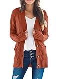 MEROKEETY Women's 2024 Fall Long Sleeve Cable Knit Sweater Open Front Cardigan Button Loose Outerwear Rust