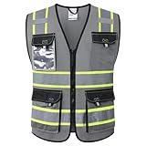 JKSafety Hi Vis Reflective Safety Vests for Men Women High Visibility Vest with Pockets Mesh Fabric Construction Safety Apparel Neon Vest for Work (220-Grey XXL)