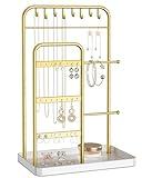 pickpiff Jewelry Holder Stand: Jewelry Display for Necklace, Bracelet, Earring, Ring, White & Gold