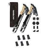 TREKOLOGY Trek-Z (Black115-135cm) Trekking Hiking Poles / 6 pc Replacement Rubber Tips - Collapsible Folding Walking Sticks,Adjustable Quick Flip-Lock, Foldable Trekking Poles for Hiking.