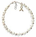 Cancer Awareness Bracelet, For Showing Support or Fundraising Campaign, 18 colors to choose from, Adult Size with Extension, 6mm Cat's Eye Beads. Comes Packaged. (Lung Cancer - White Pearl)