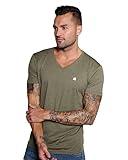 INTO THE AM V Neck T Shirts Men Fitted Casual Essential Basic Undershirt Sleep Vneck Tshirt for Guys (Olive Green, Medium)