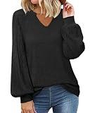 Messic V Neck Sweater Women, Plus Size Womens Sweaters Warm Long Sleeve Black Lightweight Knitted Crochet Sweater 2023 Fall Fashion Pullover Sweaters Vintage Women's Clothing Plus Size Black, Large